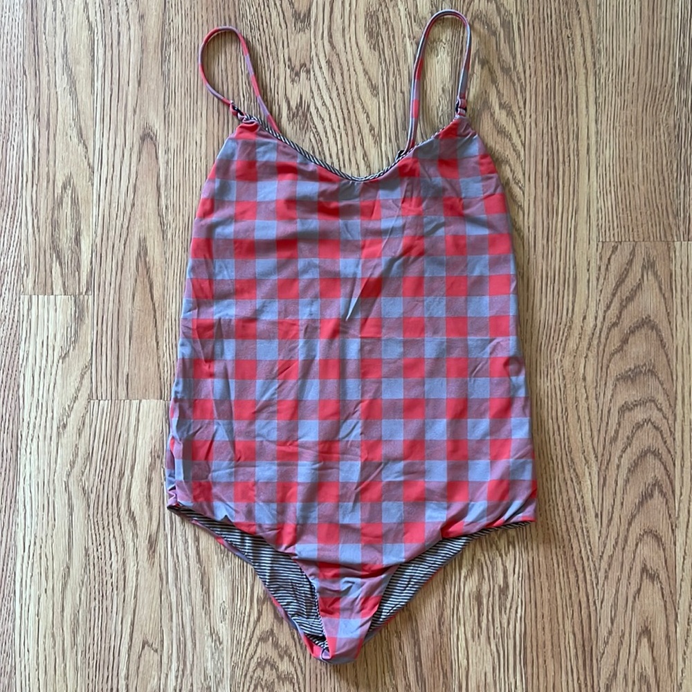 Acacia Hina Full Piece Swimsuit Red Check Small S Like New